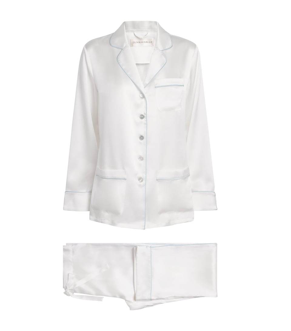 Olivia von Halle Womens Silk Coco Pyjama Set Ivory Powder Blue