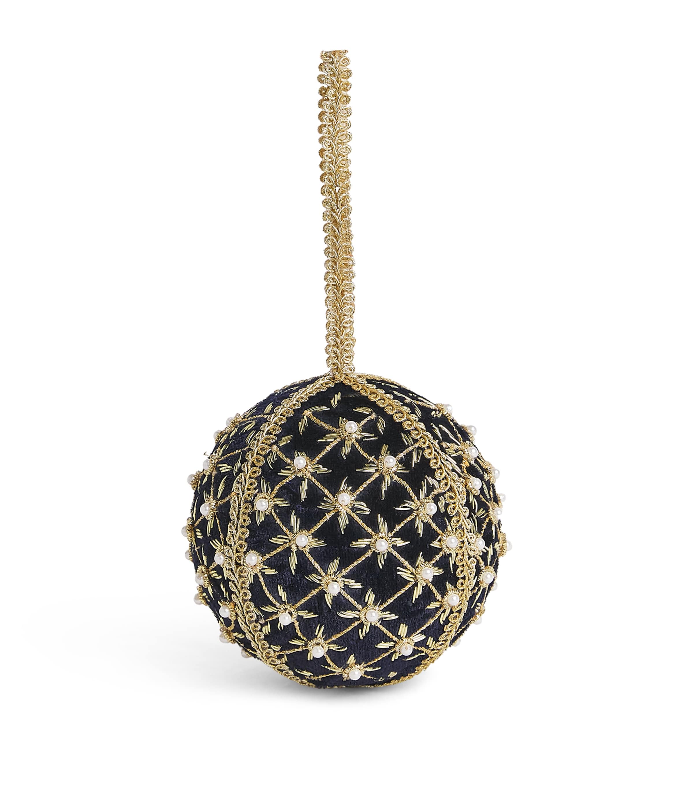 Harrods Velvet Beaded Star Bauble Purple/gold