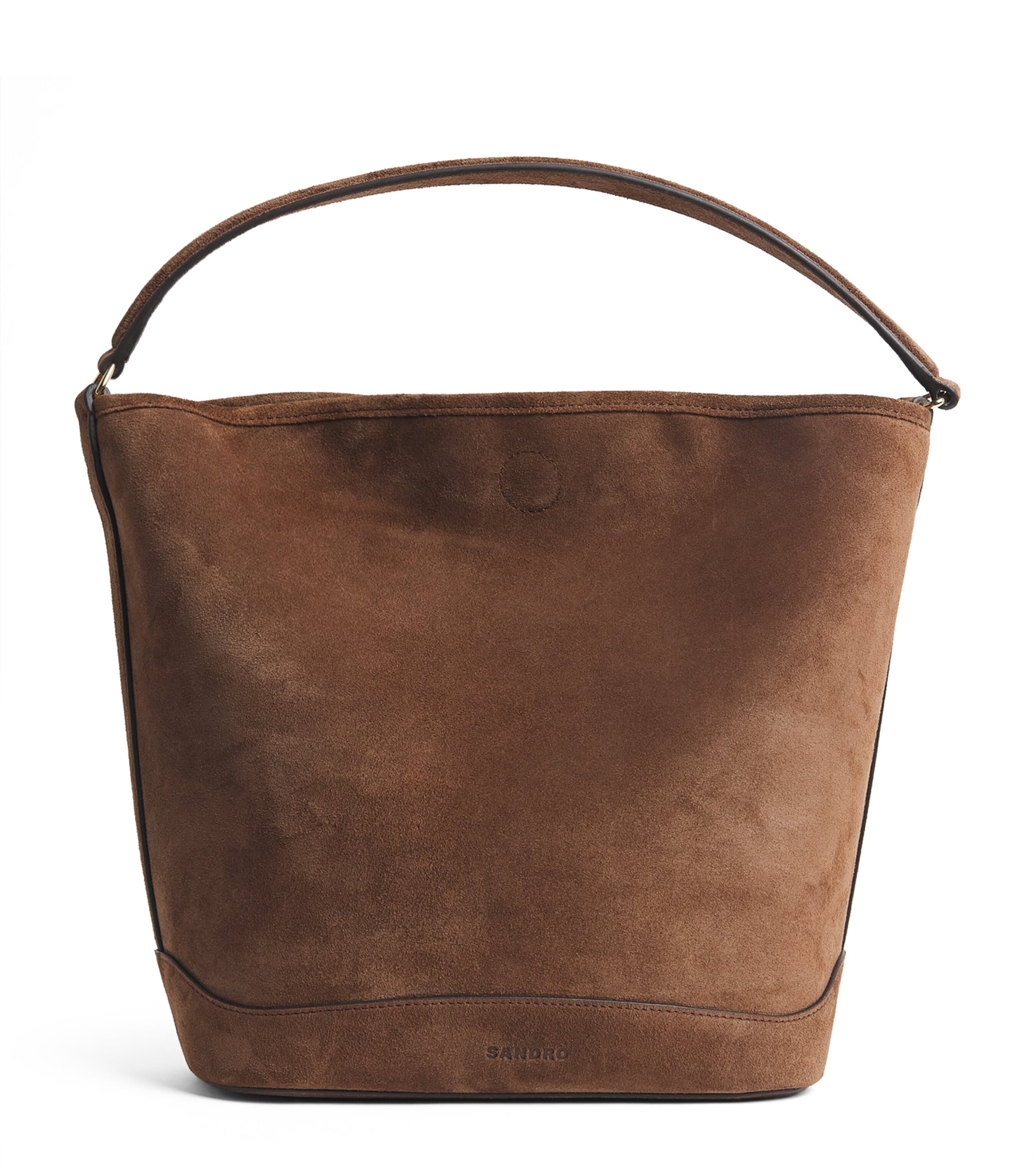 Sandro Paris Suede Tangoso Bucket Bag Brown