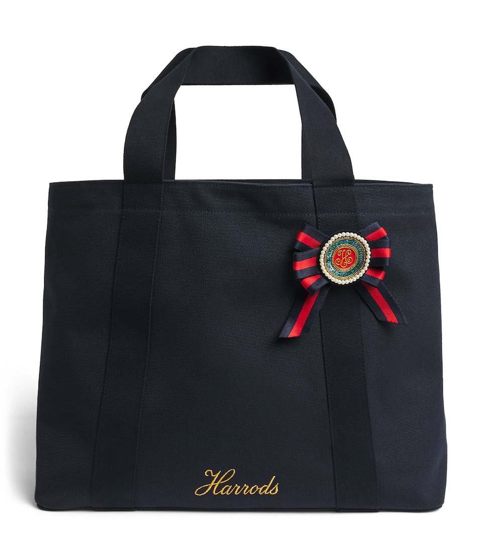 Harrods Medium Cotton Canvas British Rosette Tote Bag Navy