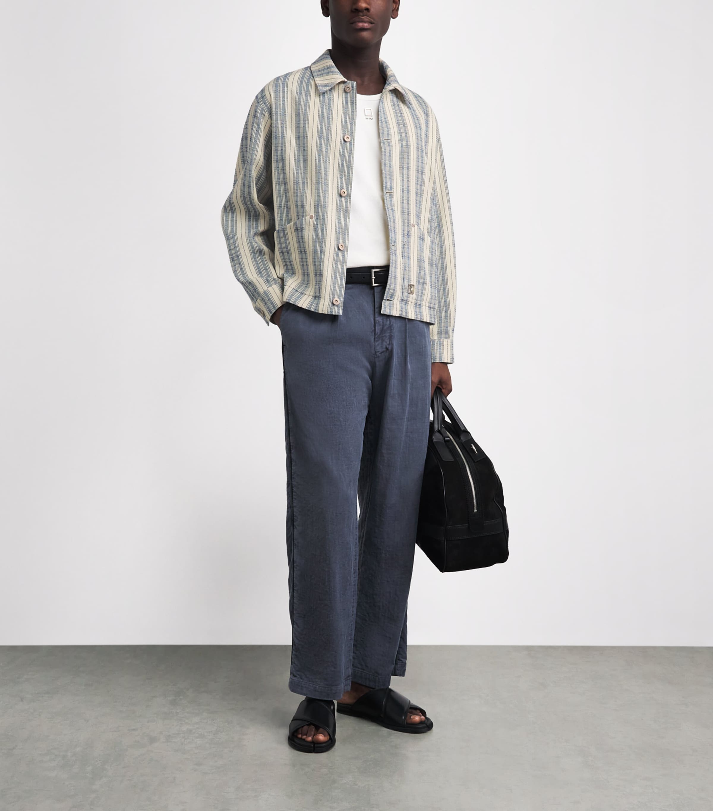 Wooyoungmi Mens Cotton Textured Stripe Shirt White