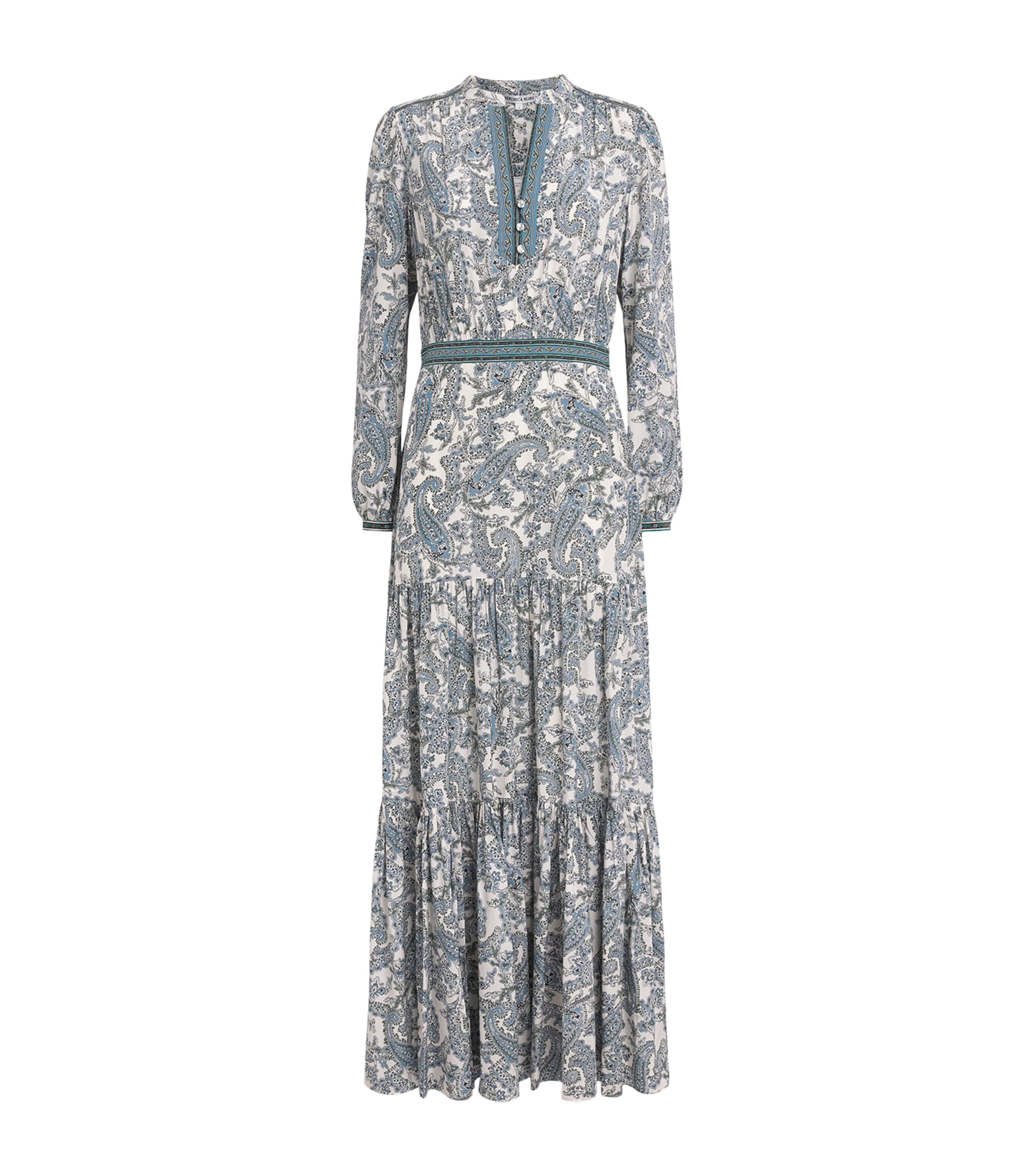 Veronica Beard Womens Silk-Blend Paisley Sama Maxi Dress Ecru Multi