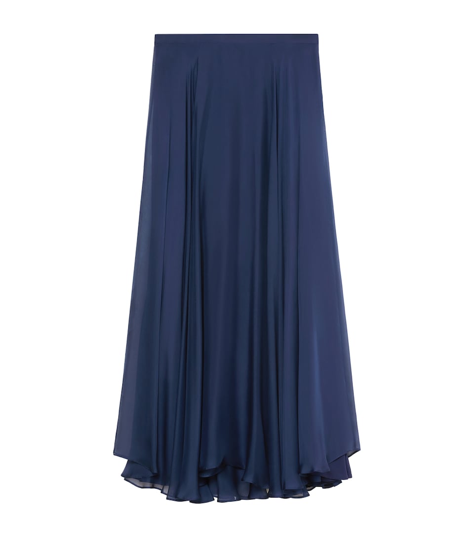 Marina Rinaldi Womens Silk Chiffon Maxi Skirt Navy