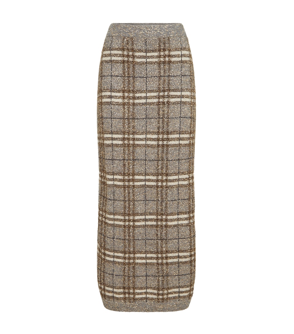 Brunello Cucinelli Womens Check Sparkling Skirt Grey+brown