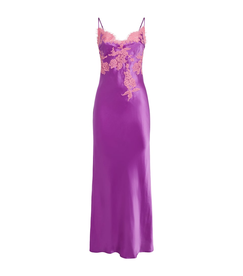 Marjolaine Womens Silk Floral Tess Slip Dress Grape W Blush