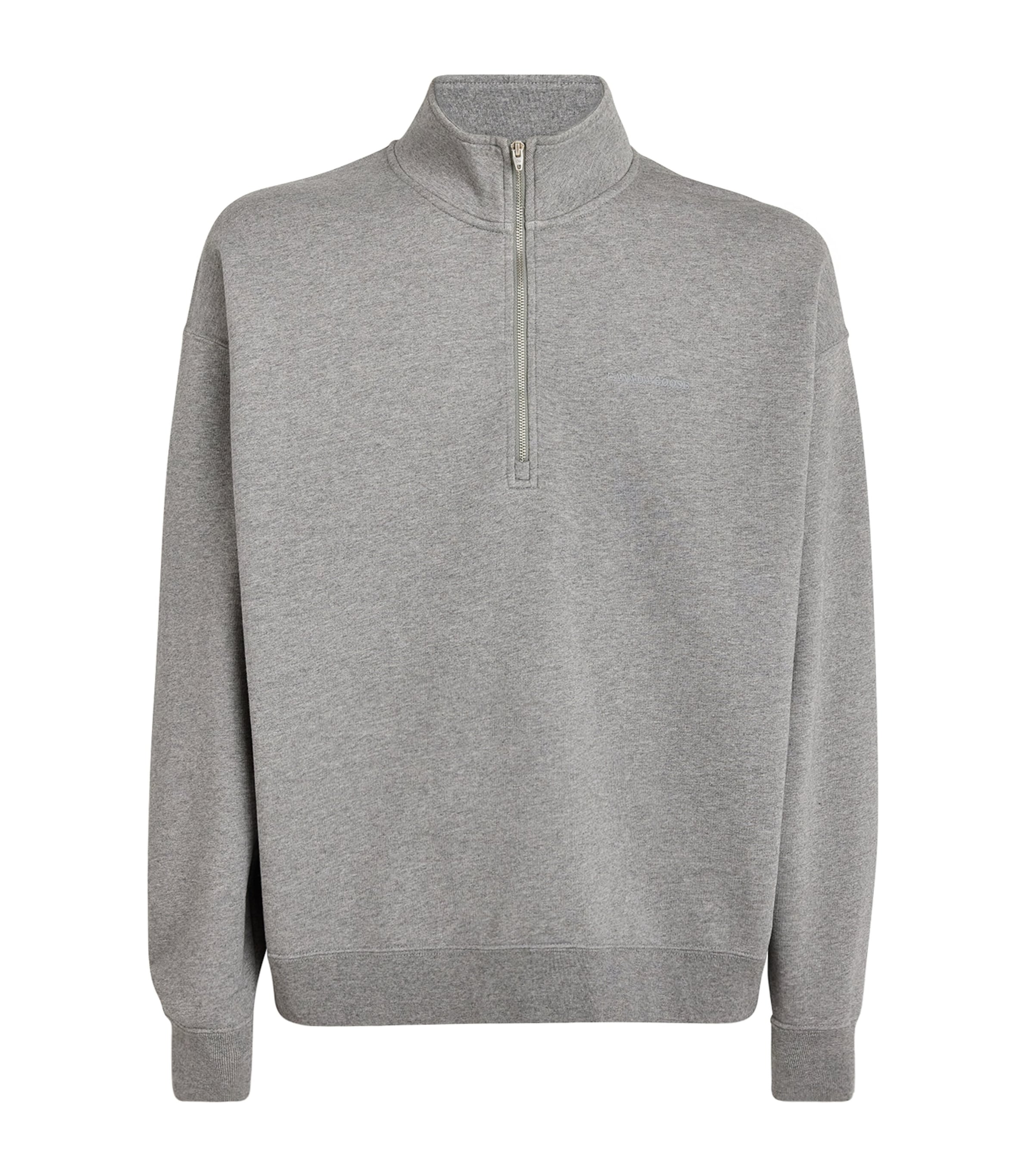 Canada Goose Mens Organic Cotton Rove Quarter-Zip Sweatshirt Stone Heather