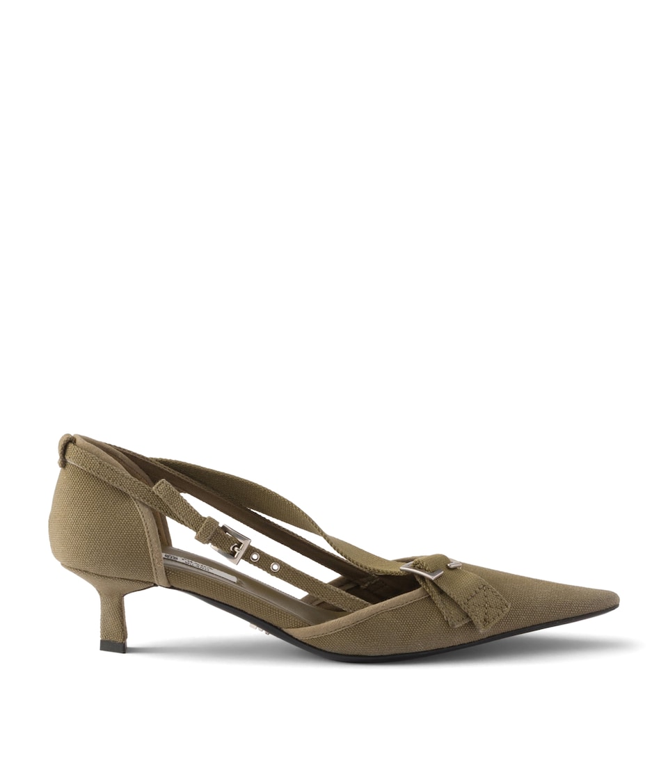 Prada Canvas Buckle-Detail Pumps 45 Green
