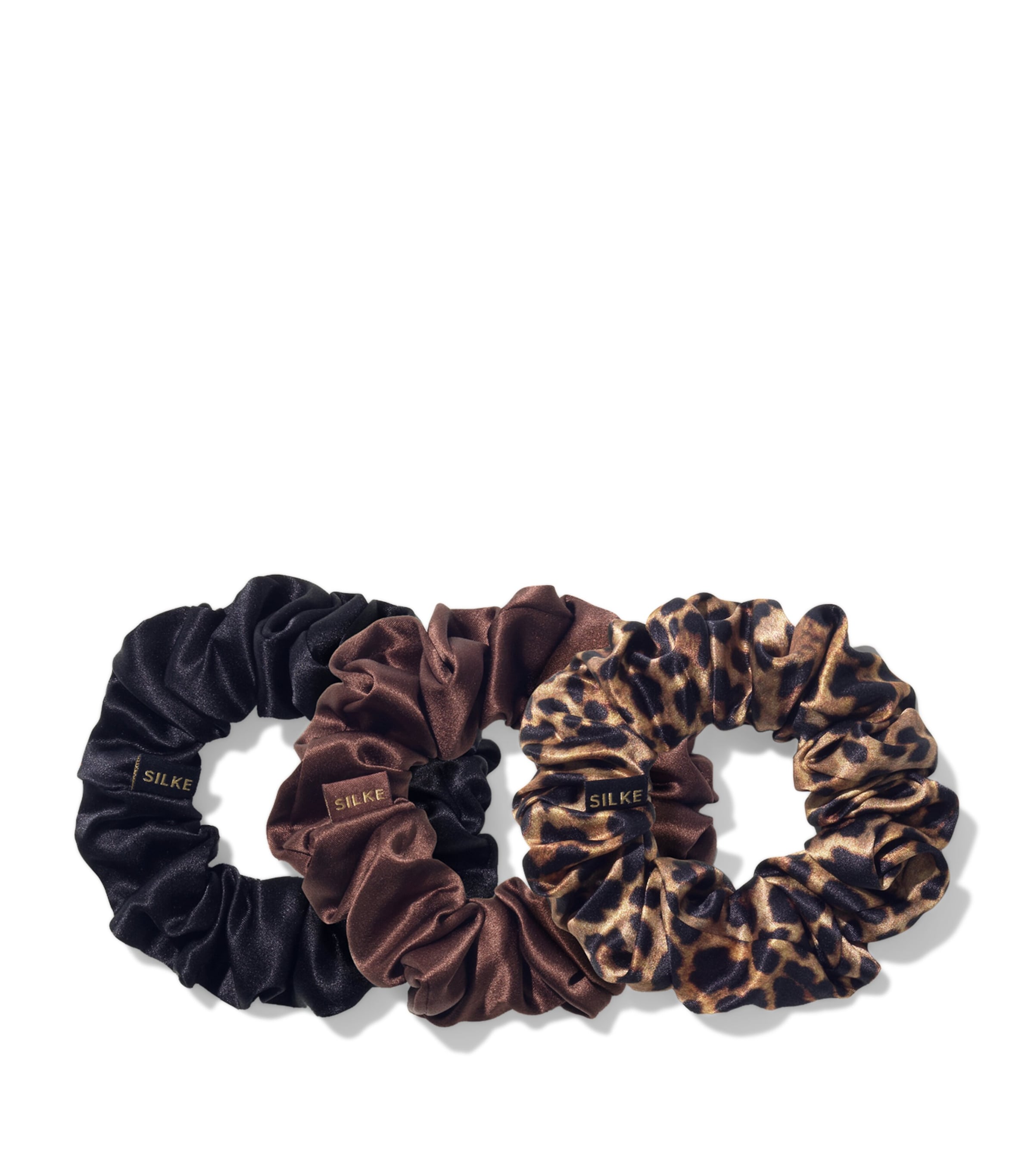 SILKE Mulberry Silk Hair Scrunchies (Set of 3) Leopard Tonal