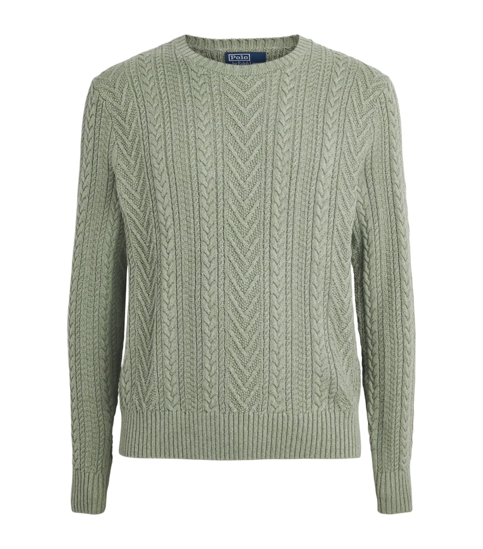 Polo Ralph Lauren Mens Cotton-Linen Aran-Knit Sweater Fern Green Combo
