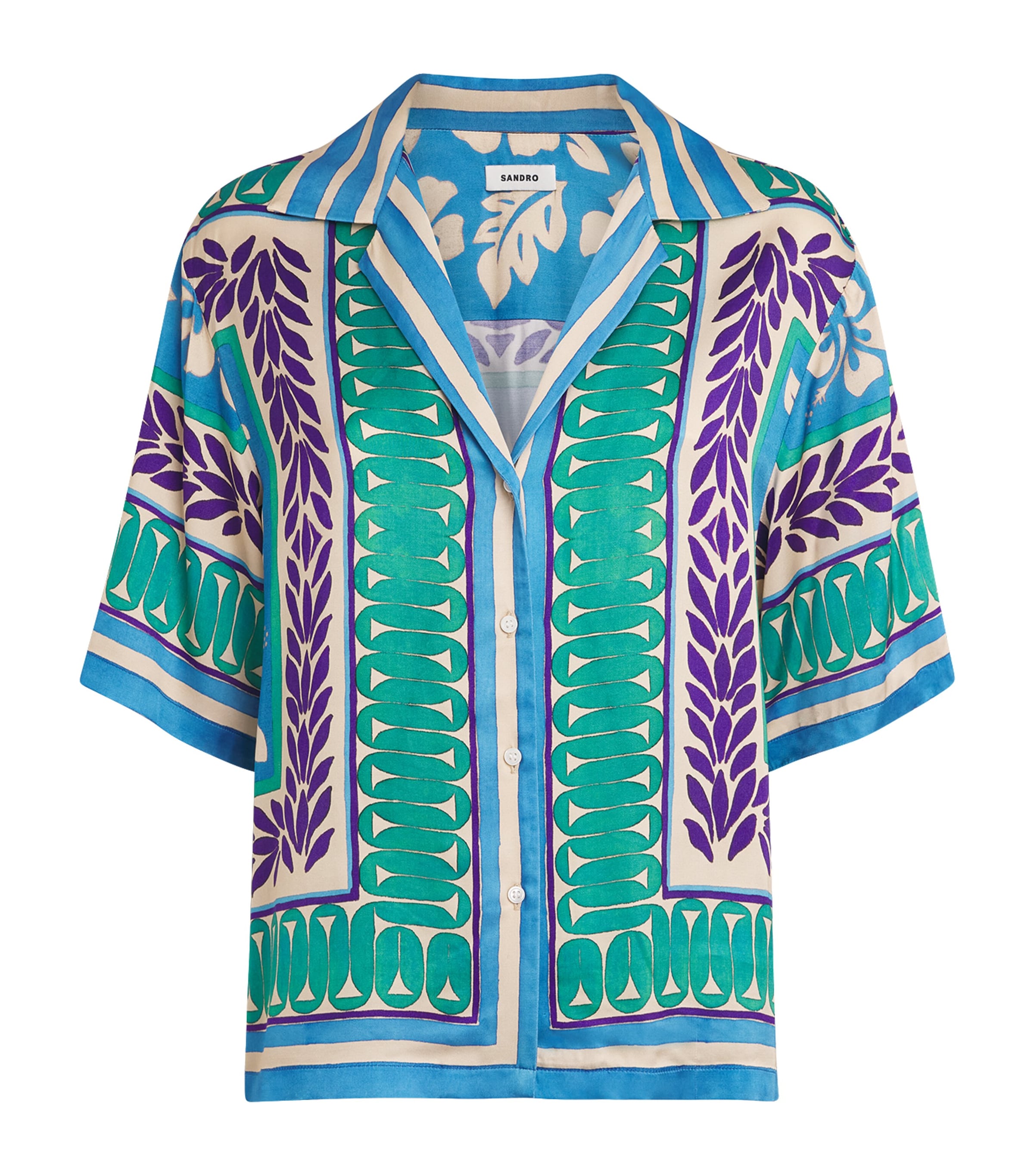 Sandro Paris Womens Floral Shirt Green / Purple
