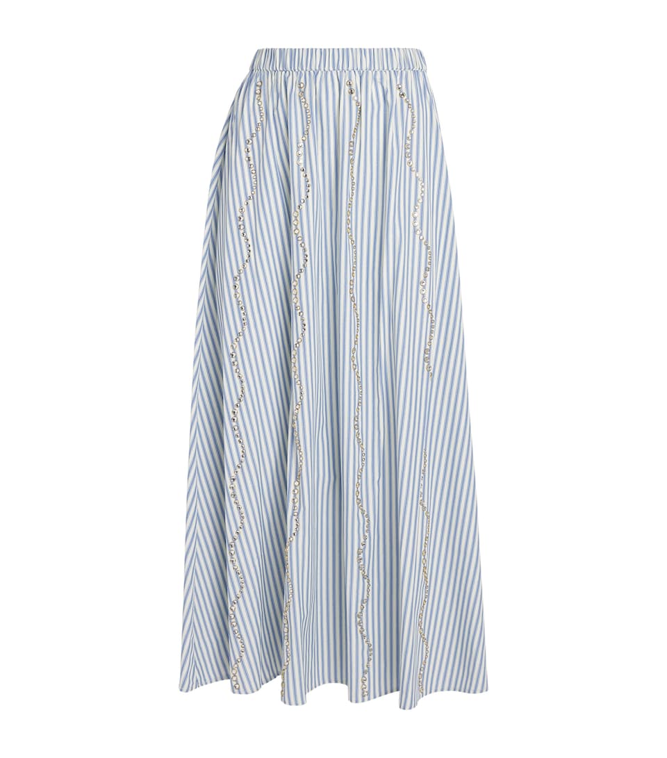 Sandro Paris Womens Rhinestone Stripe Maxi Skirt Blue