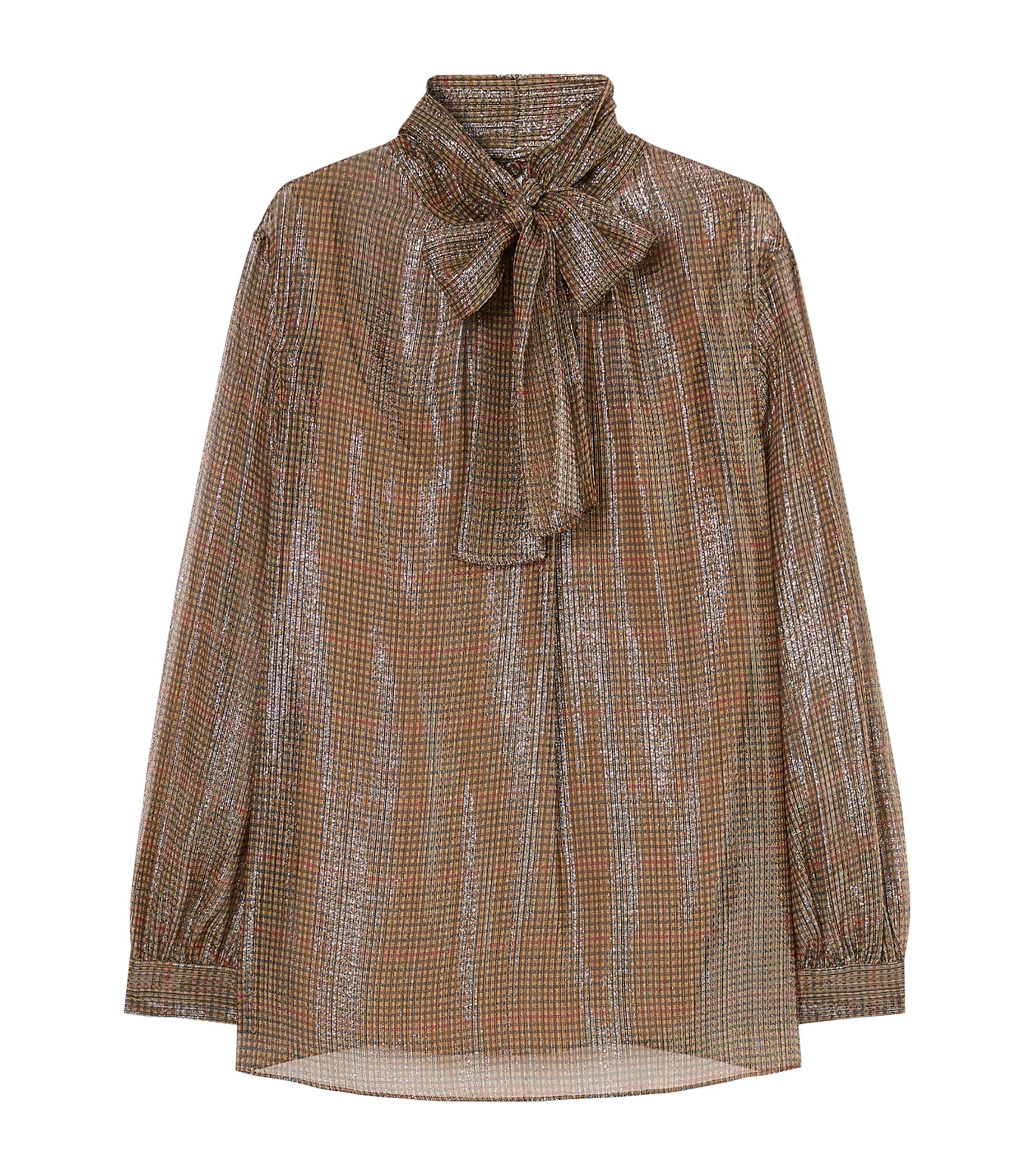Marina Rinaldi Womens Silk Pussybow Blouse Gold Camel