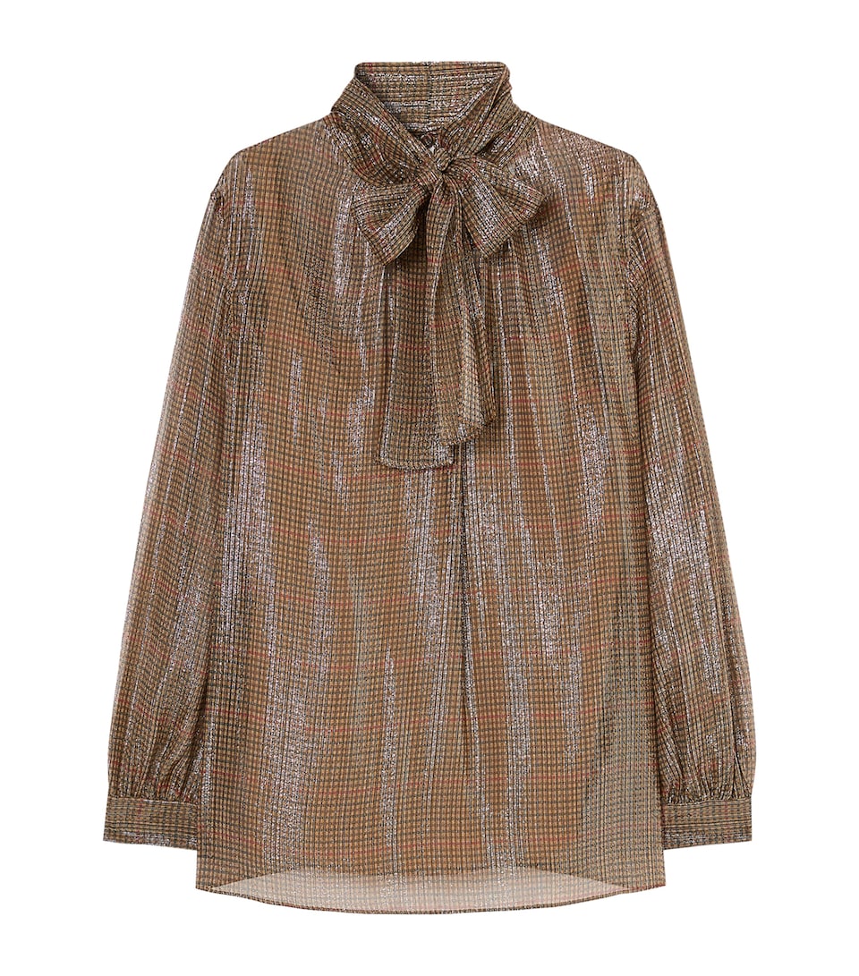 Marina Rinaldi Womens Silk Pussybow Blouse Gold Camel