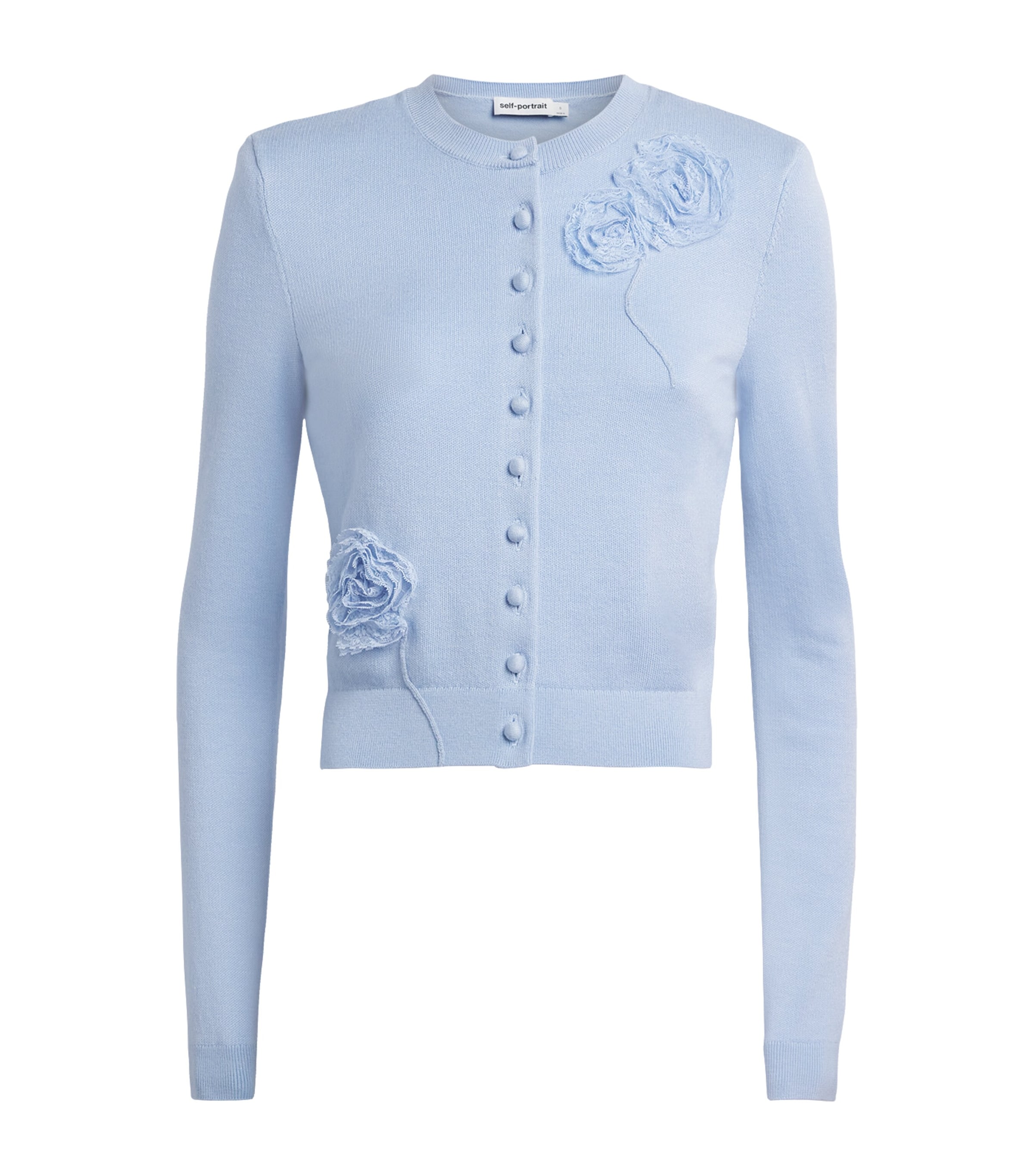 Self-Portrait Womens Lace-Embroidered Cardigan Blue