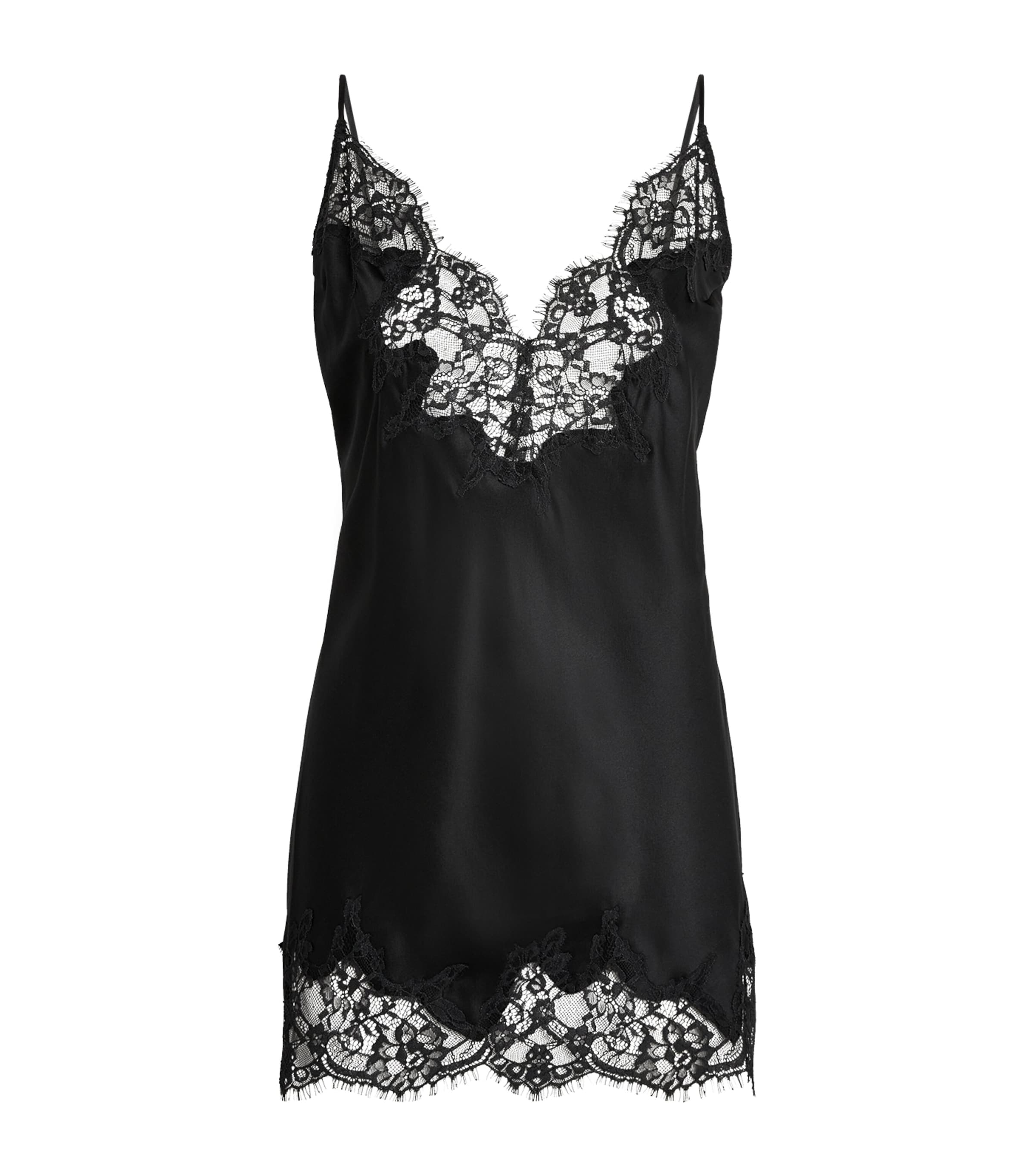Skims Womens Silk-Blend Lace Mini Slip Dress Onyx