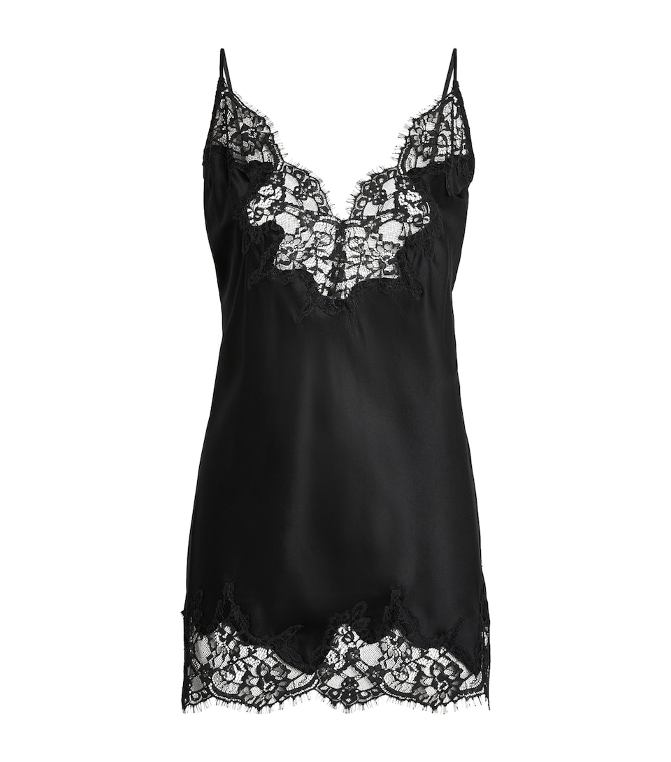 Skims Womens Silk-Blend Lace Mini Slip Dress Onyx