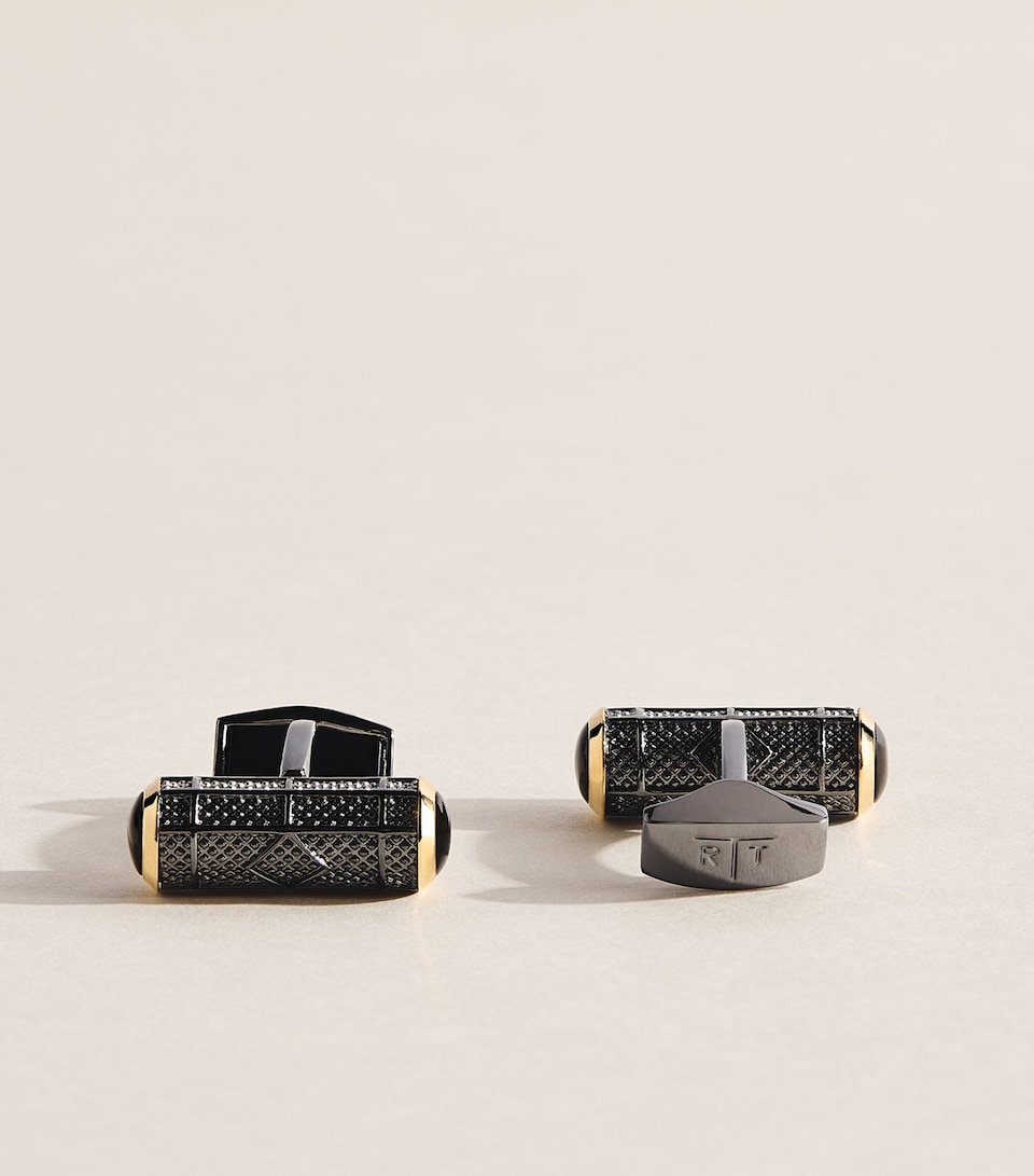 Tateossian Onyx Barrel Cufflinks Black