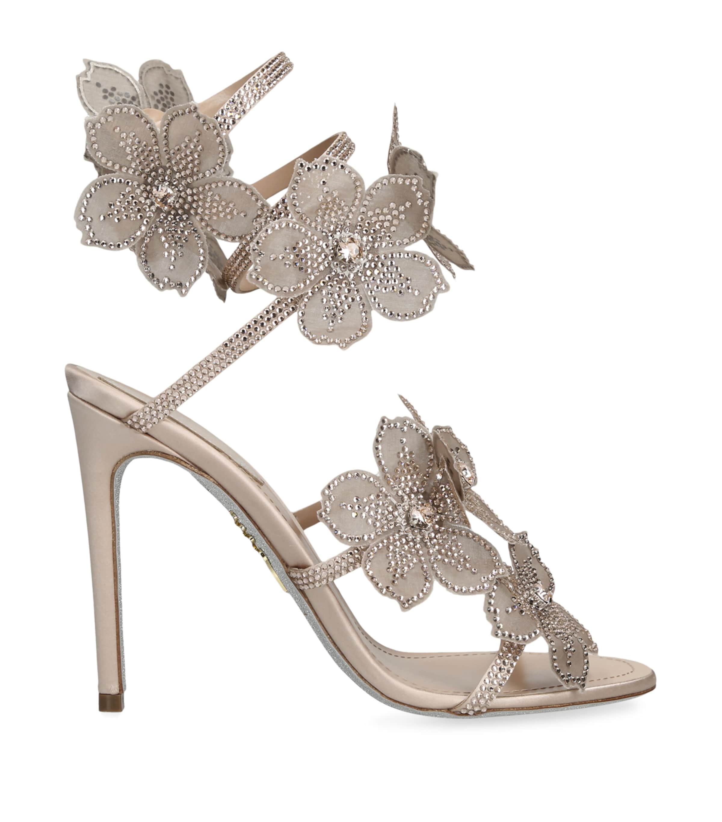René Caovilla Satin Floral Cleo Sandals 105 Blush