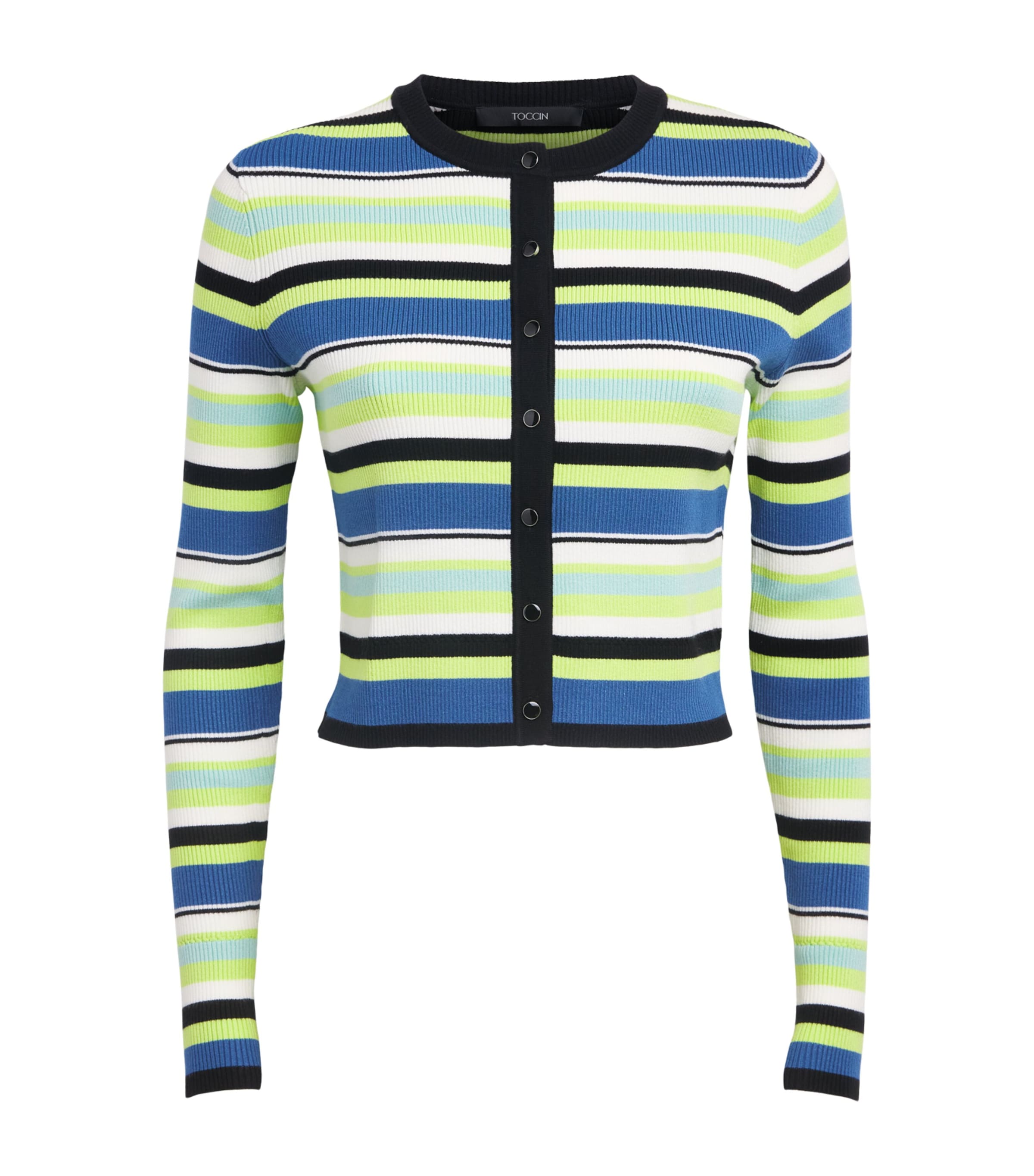 Toccin Womens Cropped Zoe Cardigan Ocean/keylime Multi