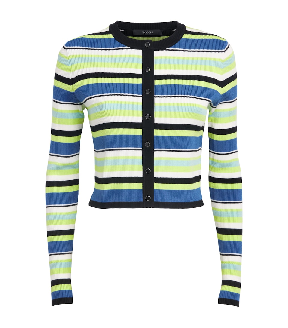 Toccin Womens Cropped Zoe Cardigan Ocean/keylime Multi