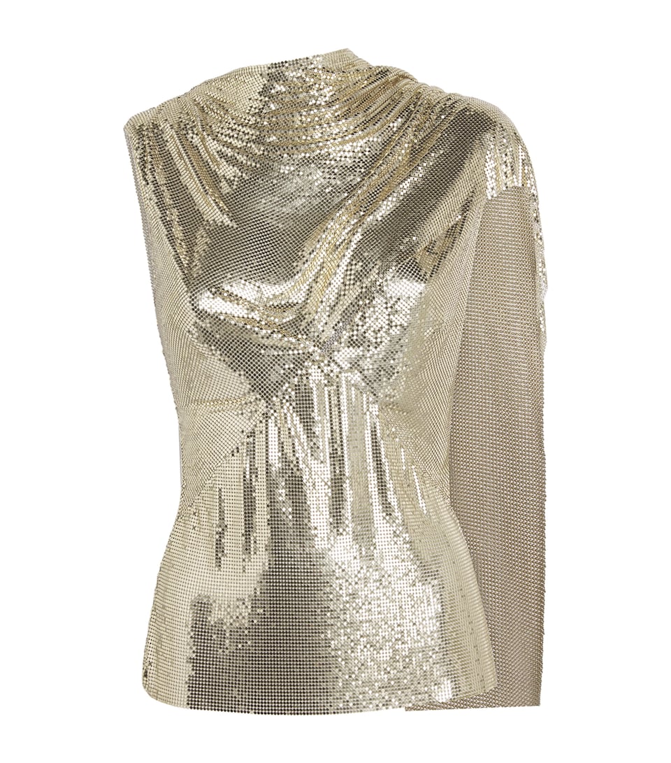 Rabanne Womens Chainmail Draped Blouse Light Gold