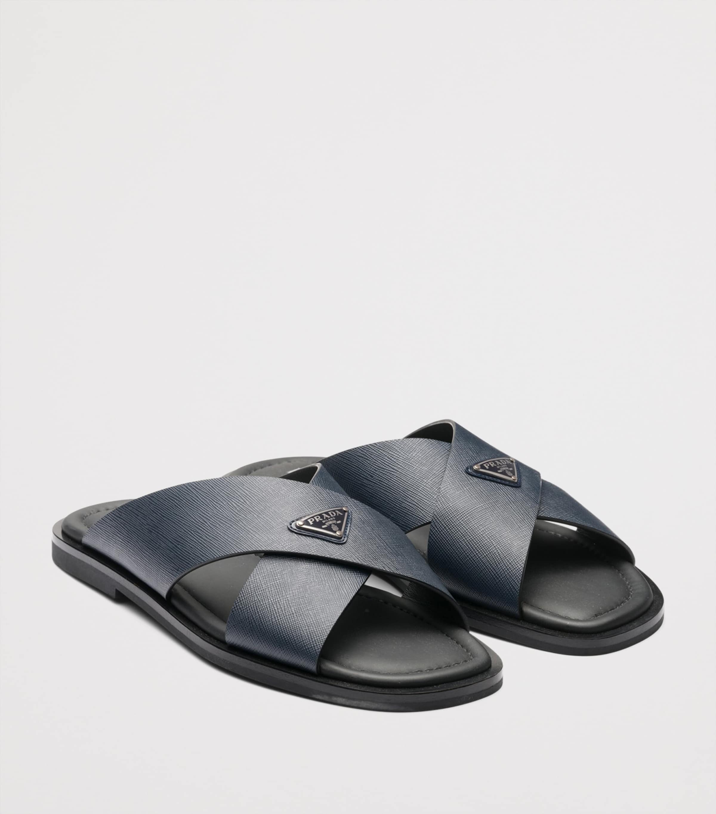 Prada Saffiano Leather Crossover Sandals
