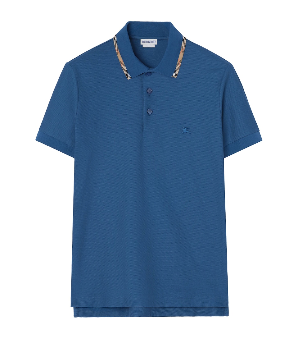 Burberry Mens Cotton Check-Trim Polo Shirt Officers Blue
