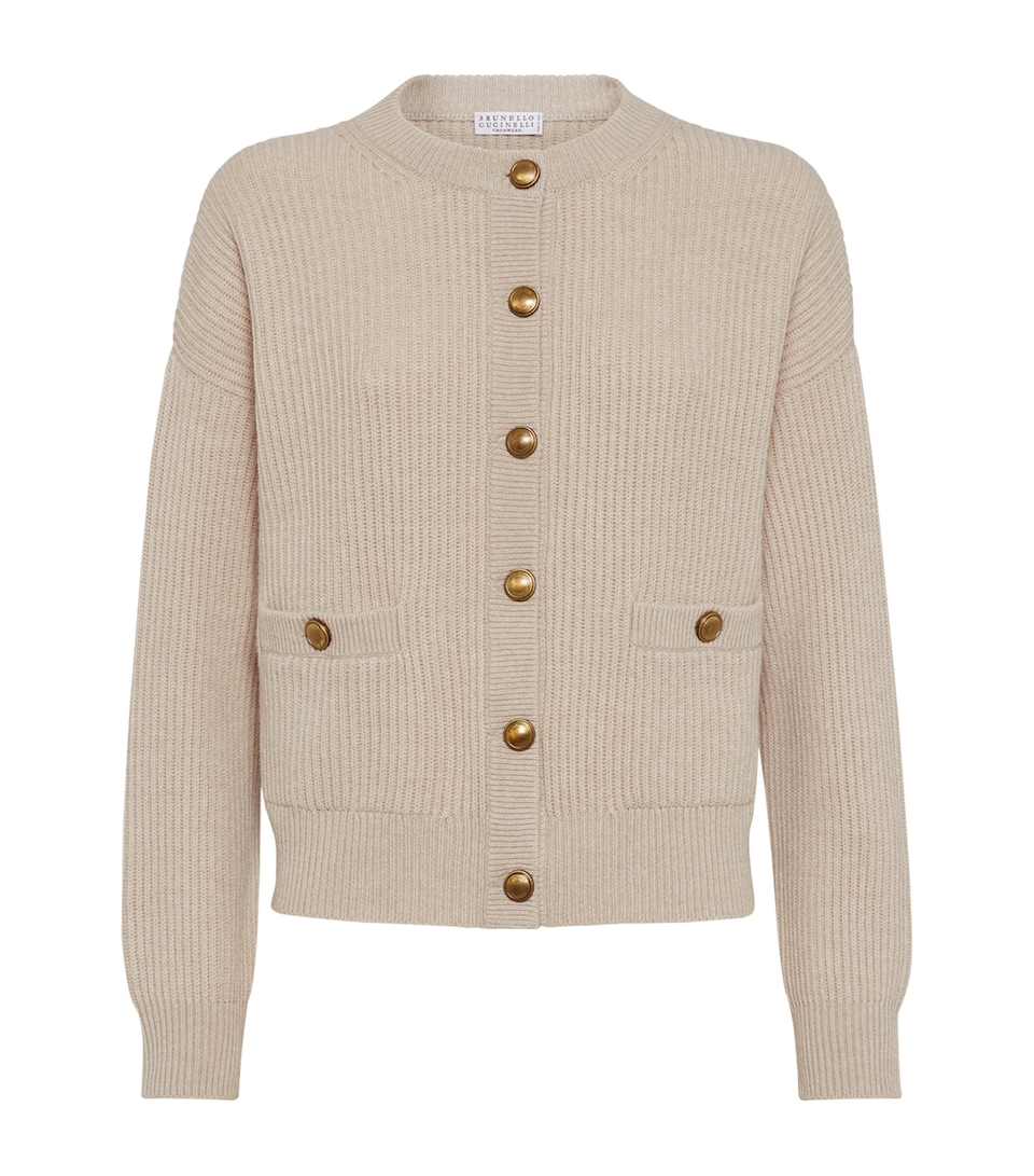 Virgin Wool-Blend Crew Neck Cardigan