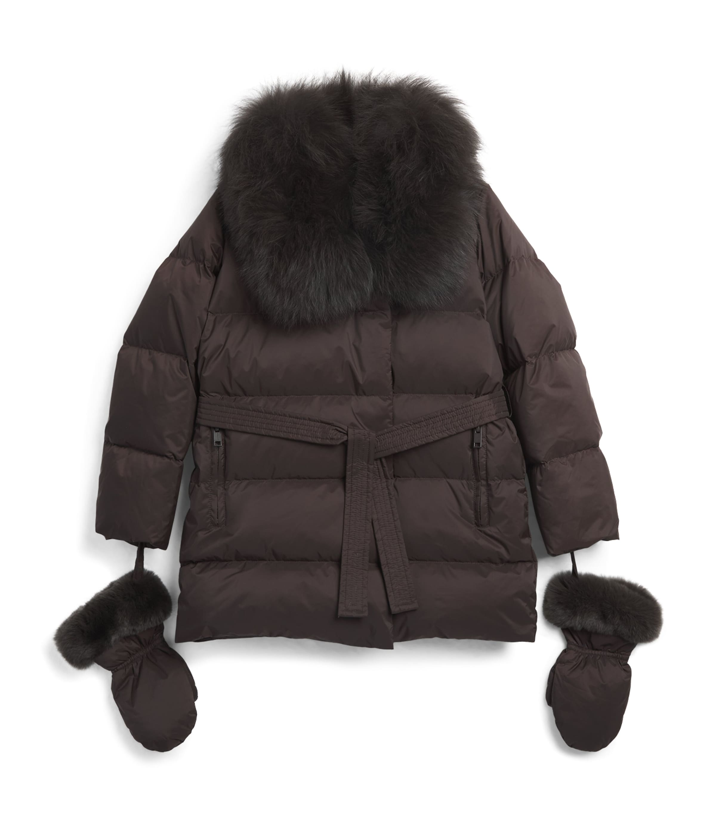 Yves Salomon Enfant Down Fur-Trim Puffer Jacket (6-14 Years) Brew