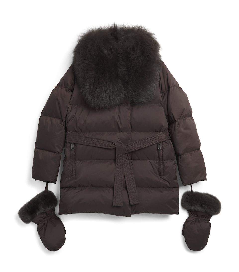 Yves Salomon Enfant Down Fur-Trim Puffer Jacket (6-14 Years) Brew