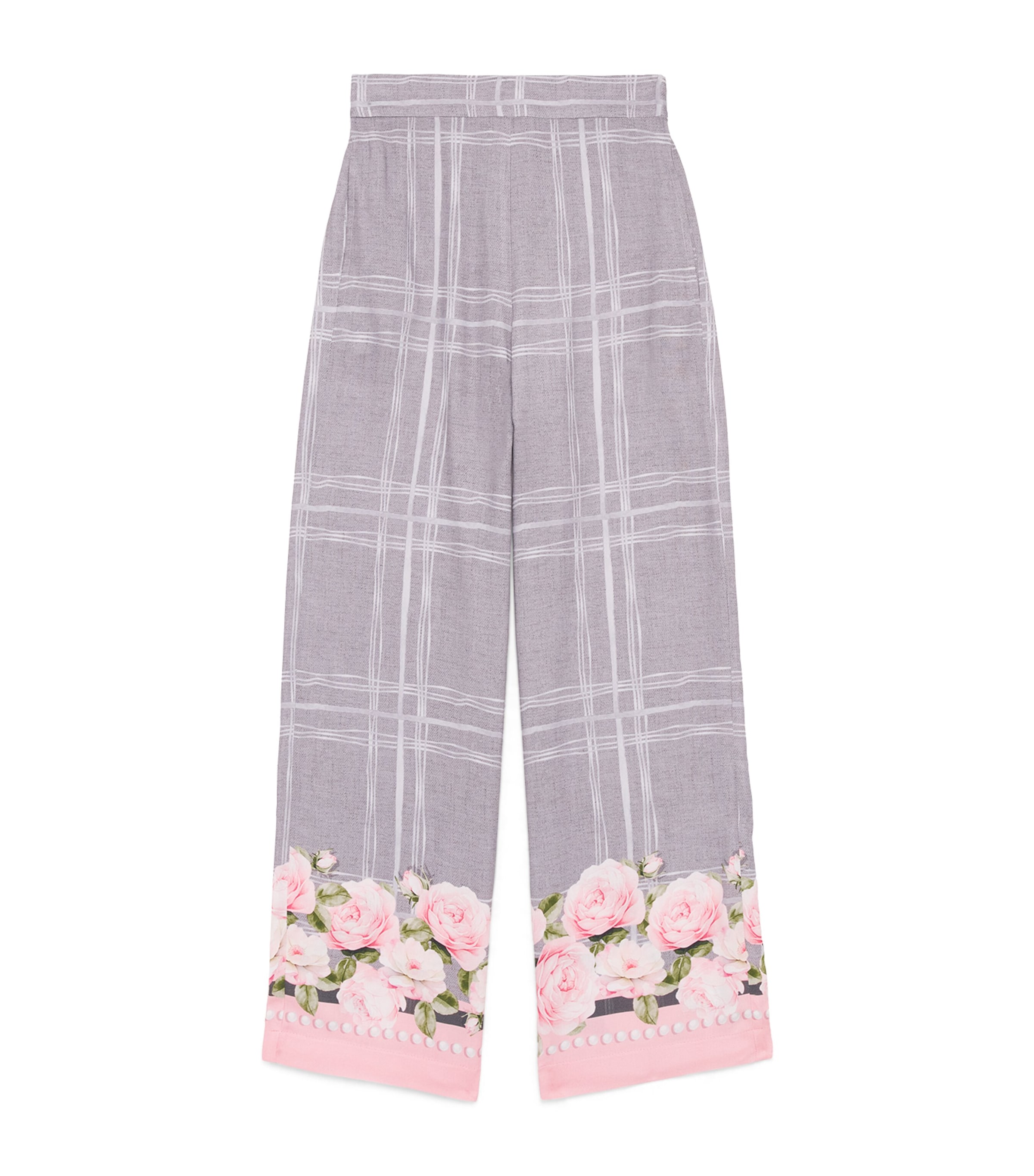 Monnalisa Floral Print Trousers (8-14 Years) Grigio+rosablush
