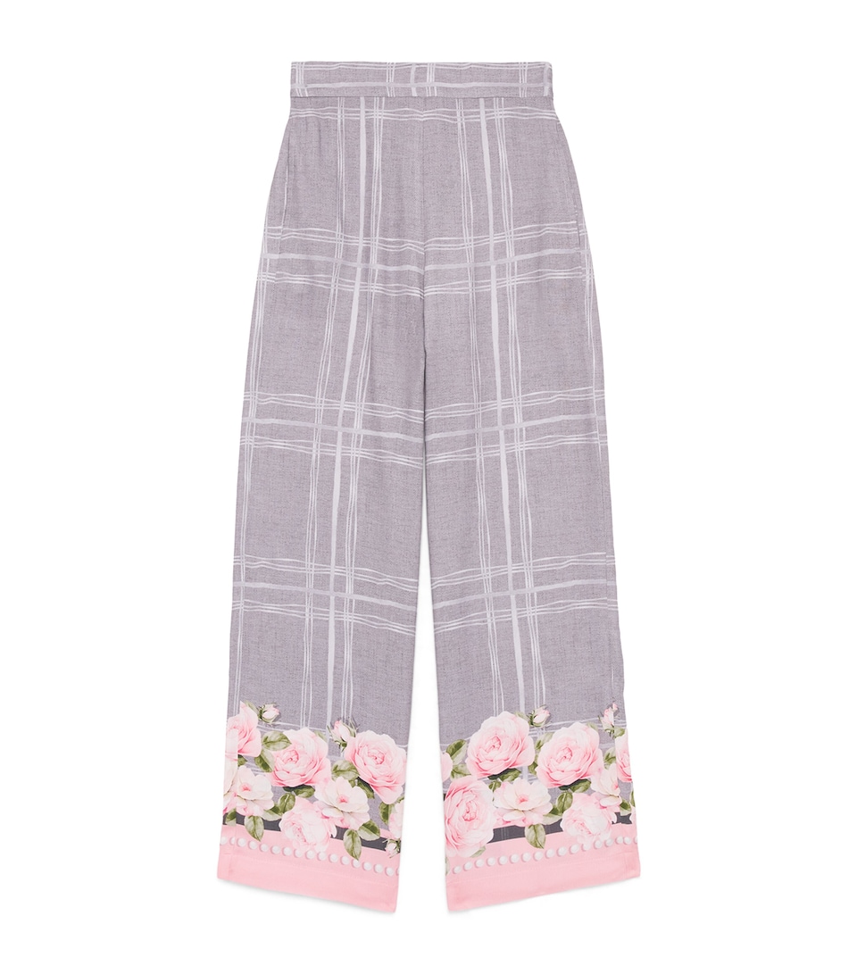 Monnalisa Floral Print Trousers (8-14 Years) Grigio+rosablush