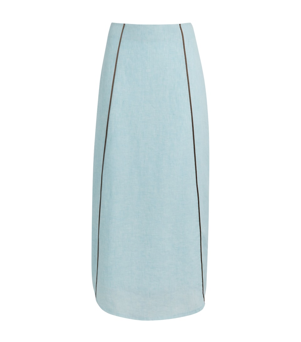 LUG VON SIGA Womens Linen Mila Midi Skirt Turquoise
