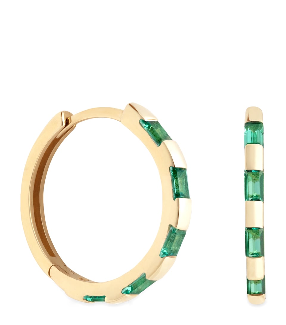 Yellow Gold and Emerald Baguette Hoop Earrings