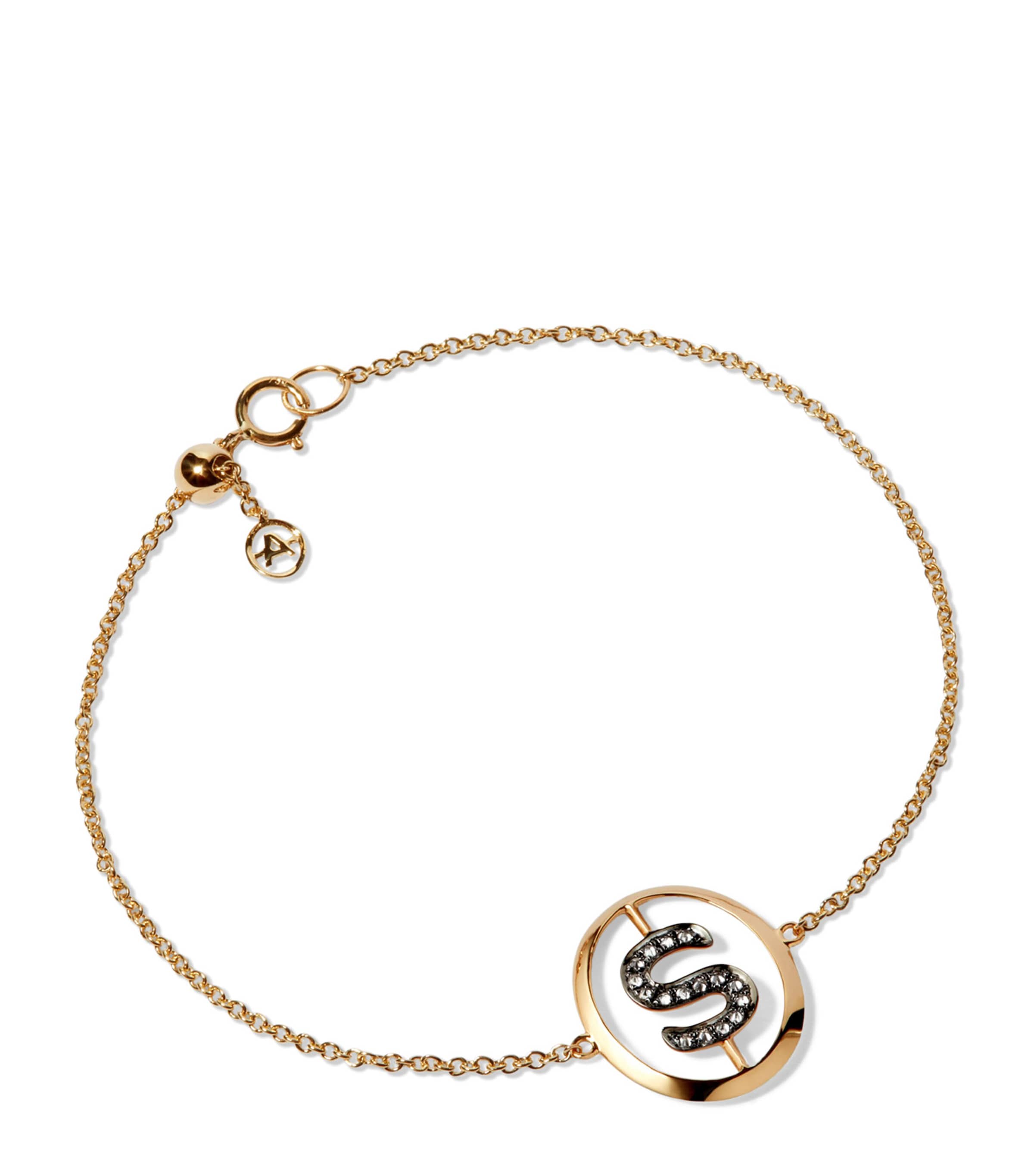 Yellow Gold and Diamond Initial S Bracelet