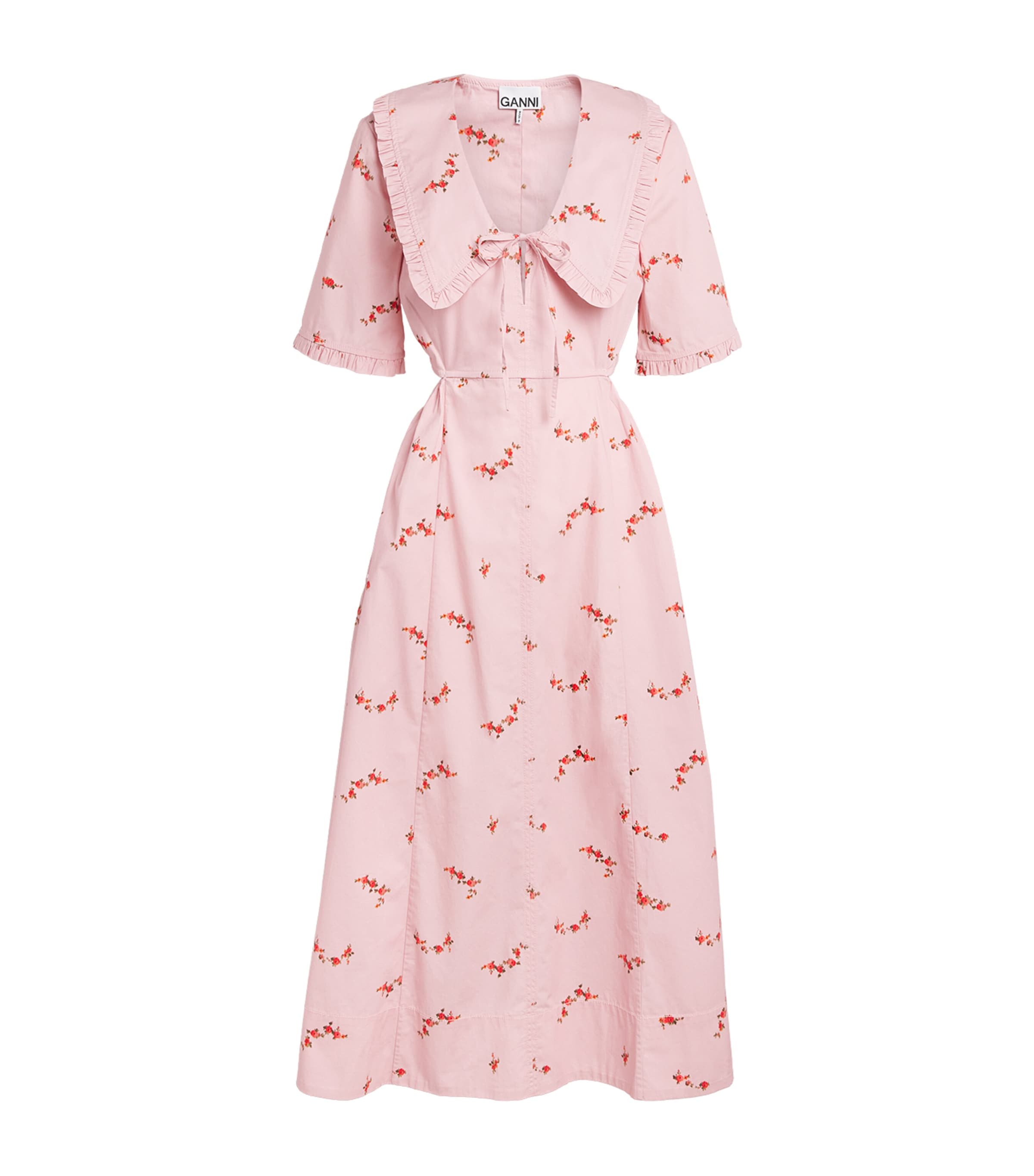 GANNI Womens Stretch-Cotton Cut-Out Midi Dress Silver Pink