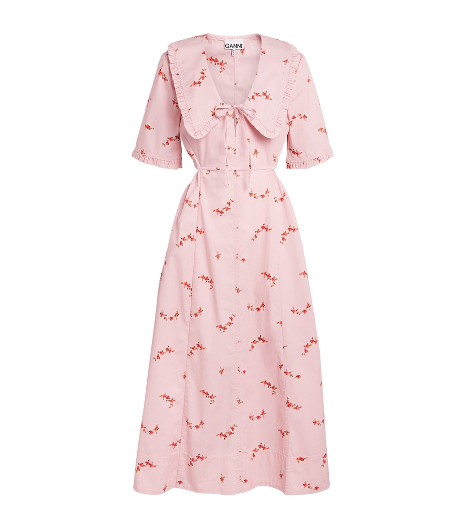 GANNI Womens Stretch-Cotton Cut-Out Midi Dress Silver Pink