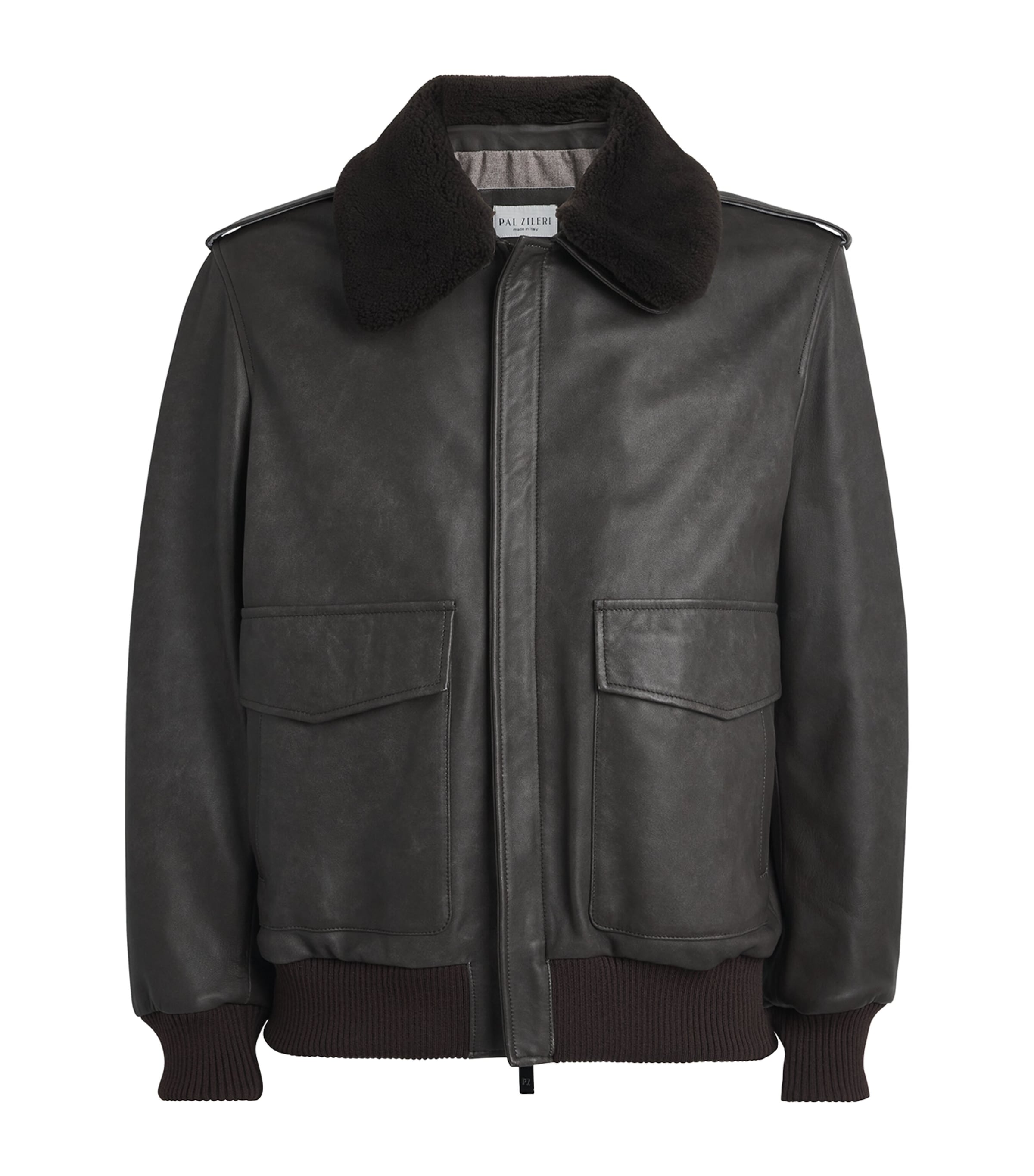 Pal Zileri Mens Lambskin Bomber Jacket Dark Grey
