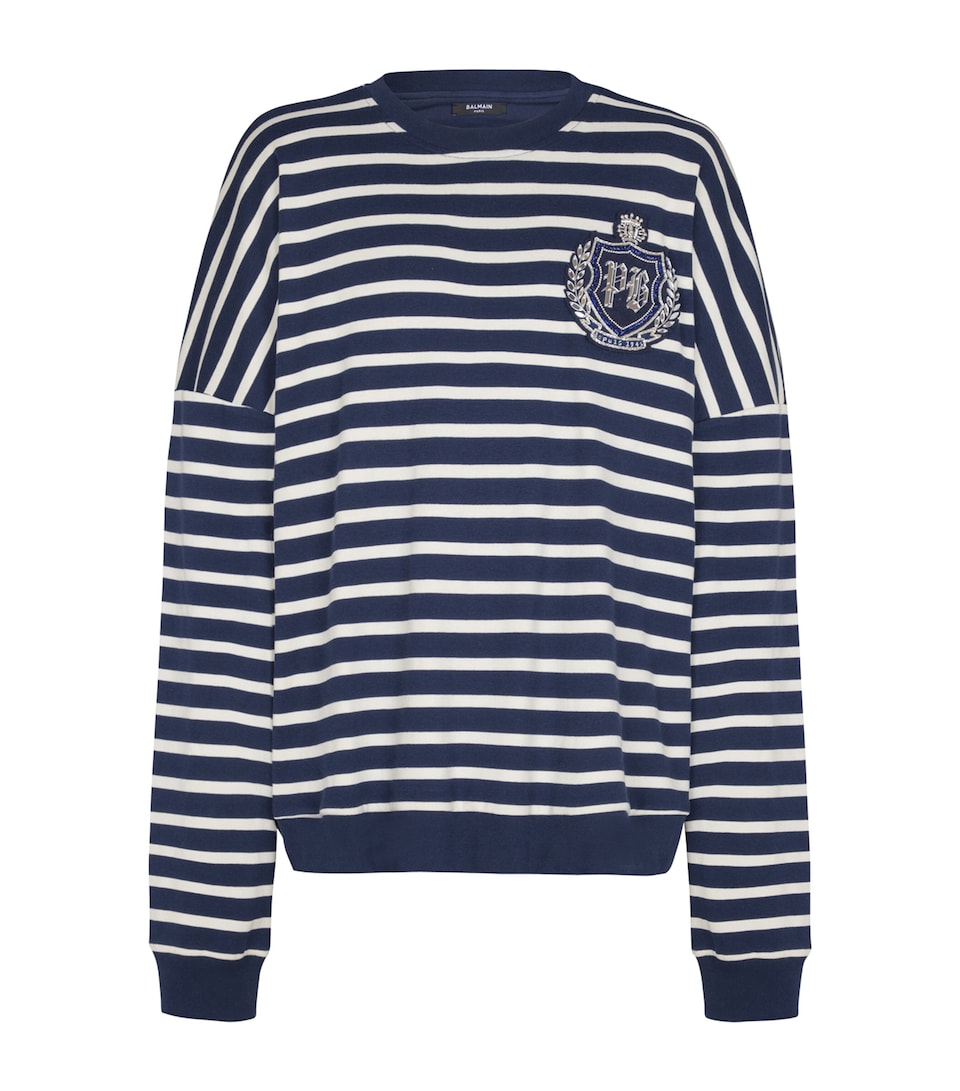 Cotton Striped College Emblem Sweatshirt