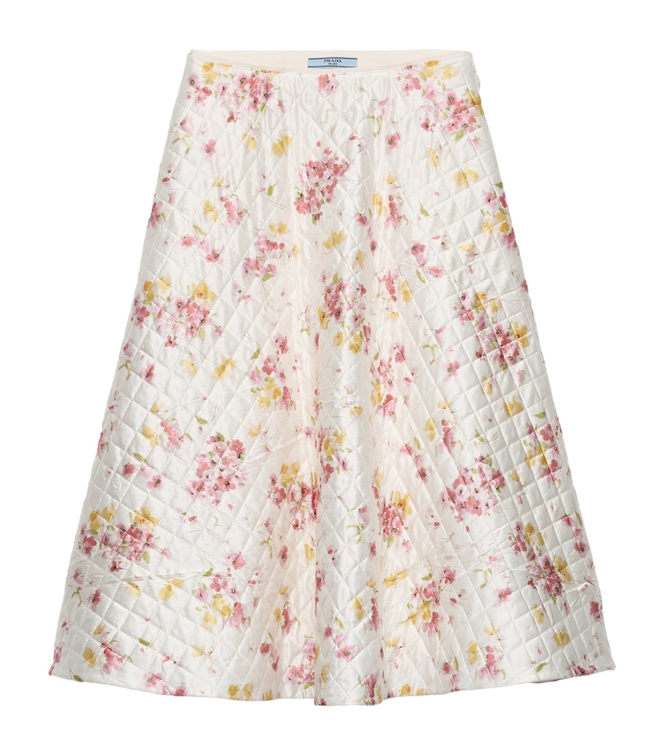 Quilted Satin Floral Skirt