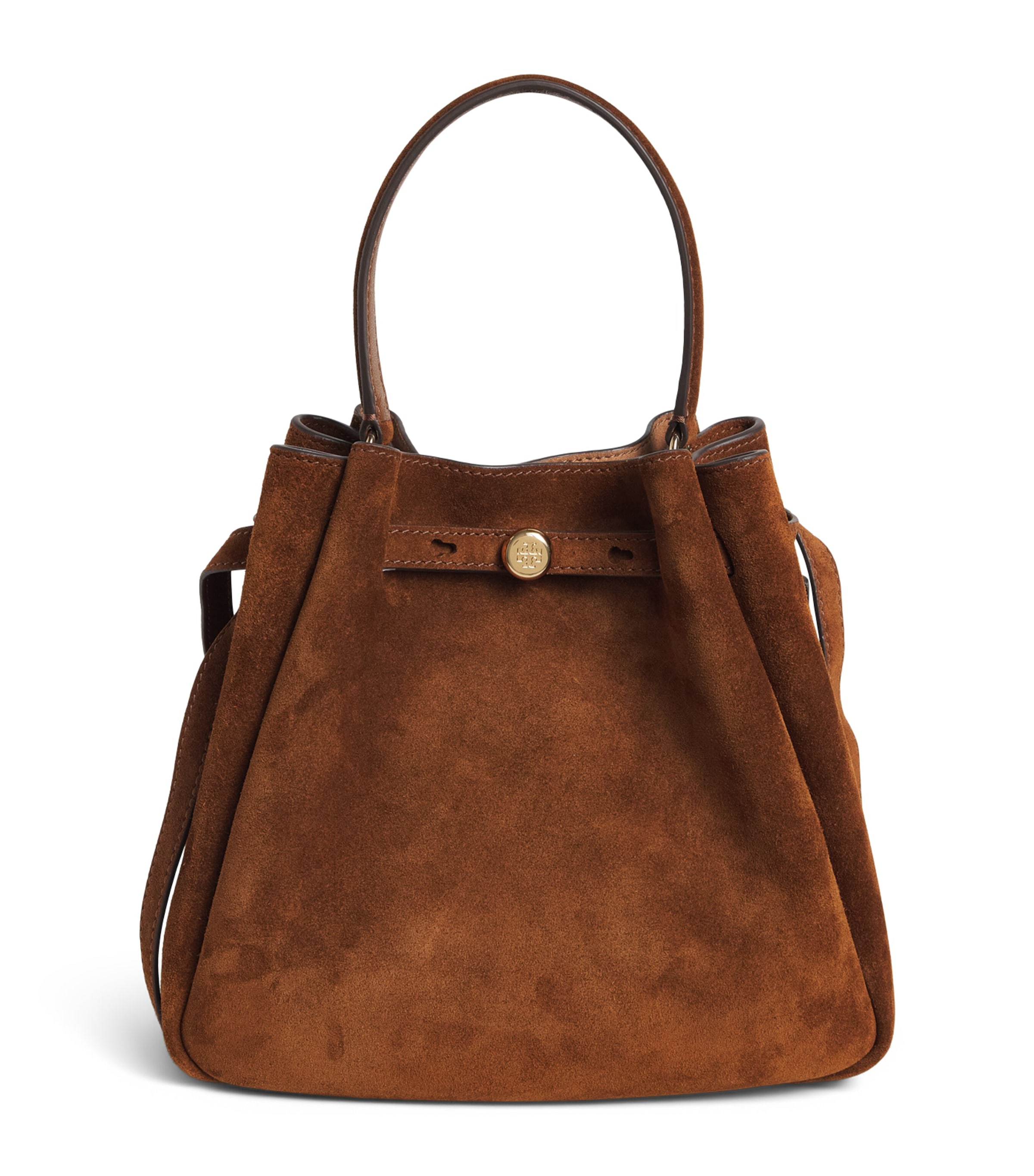 Tory Burch Suede Romy Bucket Bag Caramel
