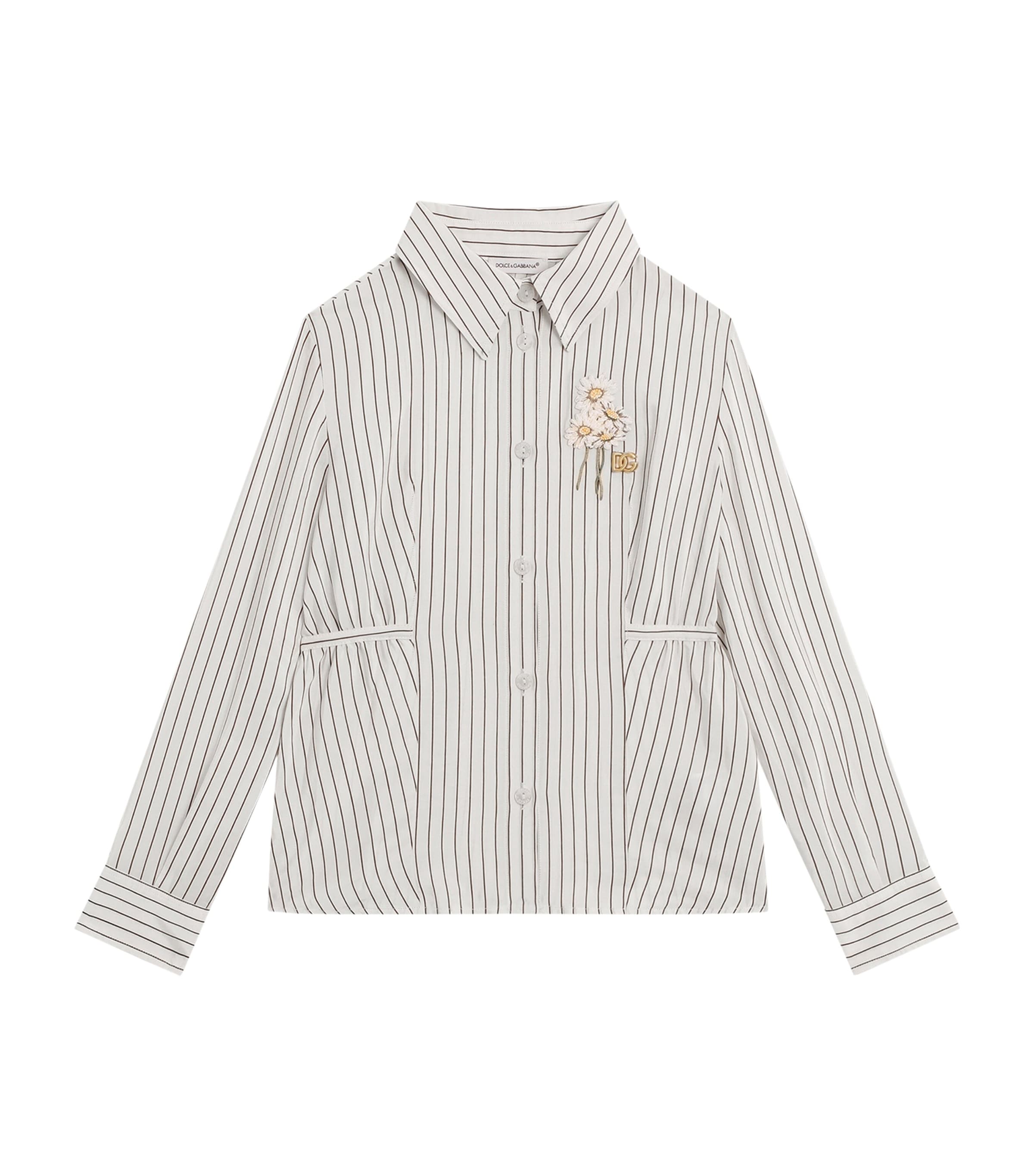 Cotton-Silk Embroidered Pinstripe Shirt (8-12 Years)