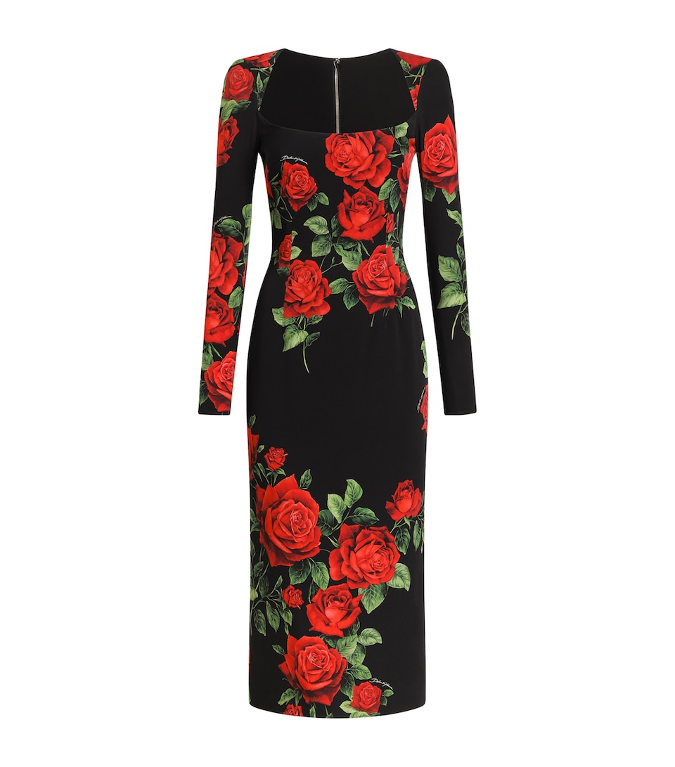 Dolce&Gabbana Womens Silk-Blend Floral Charmeuse Midi Dress Rose Rosse F