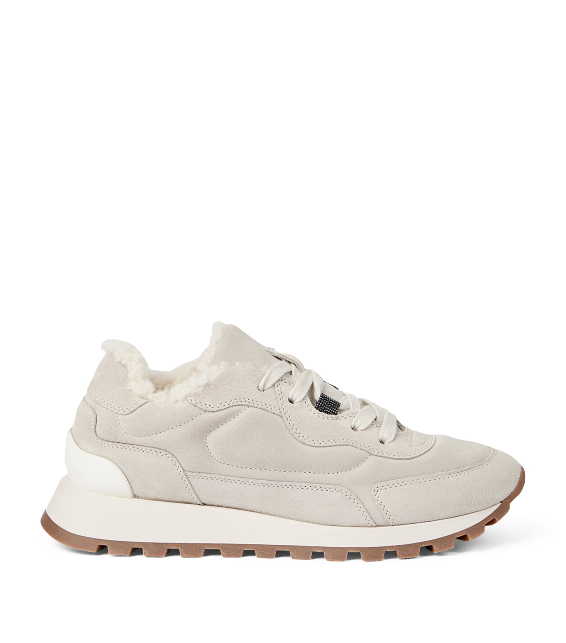 Suede Shearling-Trim Sneakers