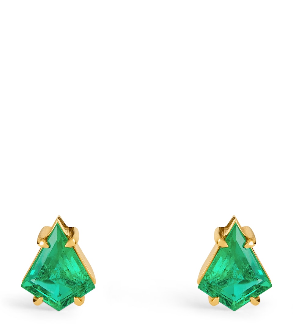 Yellow Gold and Emerald Kite Stud Earrings