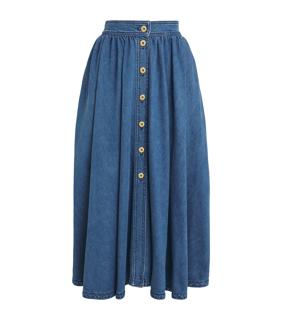 Denim Buttoned Midi Skirt
