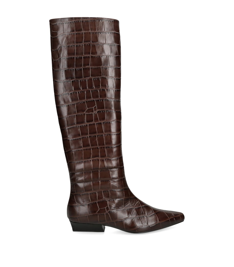 Croc-Effect Leather Wally Flat Boots