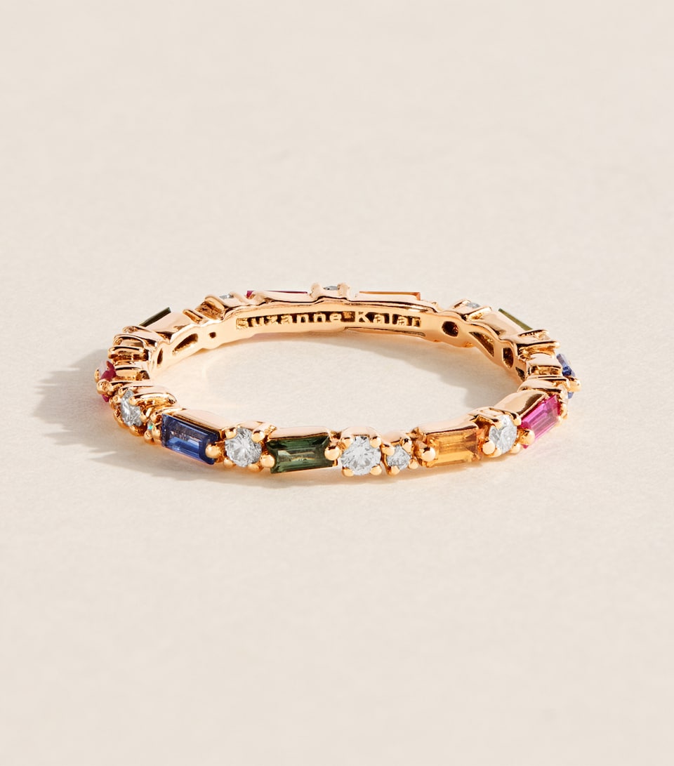 Suzanne Kalan Rose Gold, Diamond and Rainbow Sapphire Thin Mix Eternity Ring Rg/rs