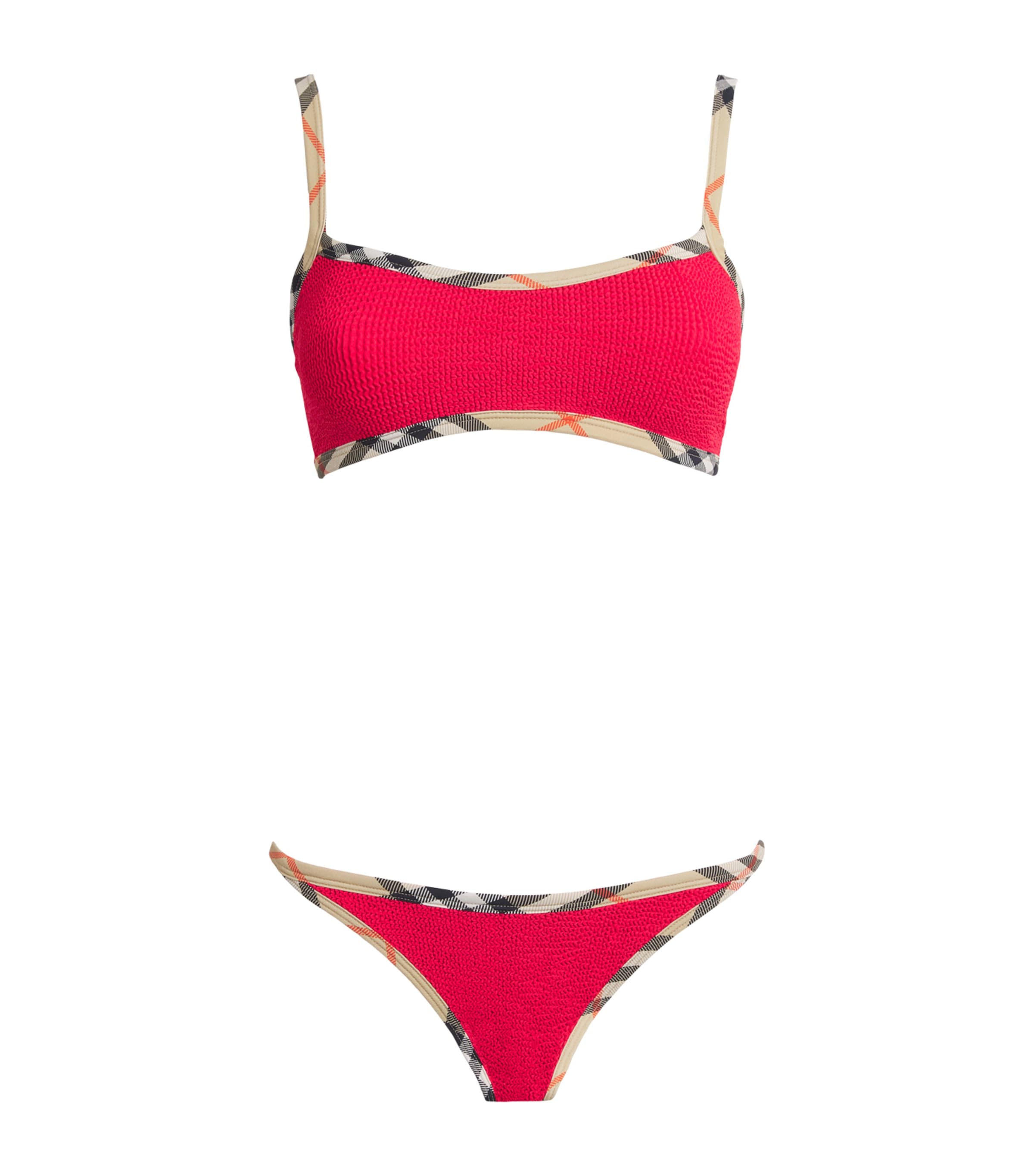 Hunza G Womens x Burberry Check-Trim Tyler Bikini Red