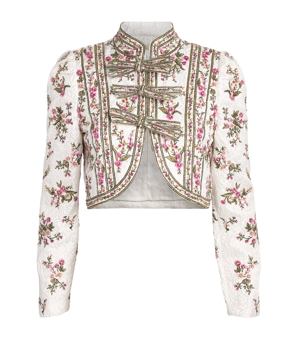Alice+Olivia Womens Embellished Ilaria Brocade Jacket Off White/multi